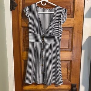 SHEIN Black and White Striped Midi Dress